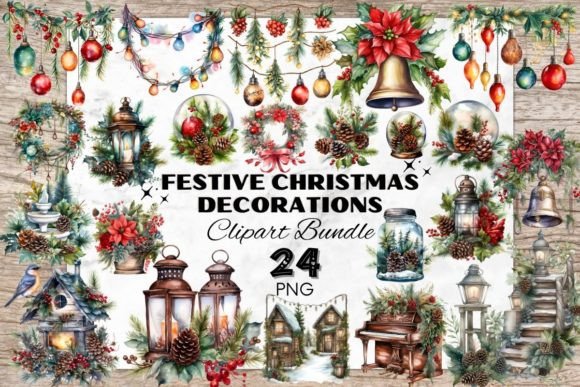 Beautiful Christmas Decoration Elements: Festive Illustrations