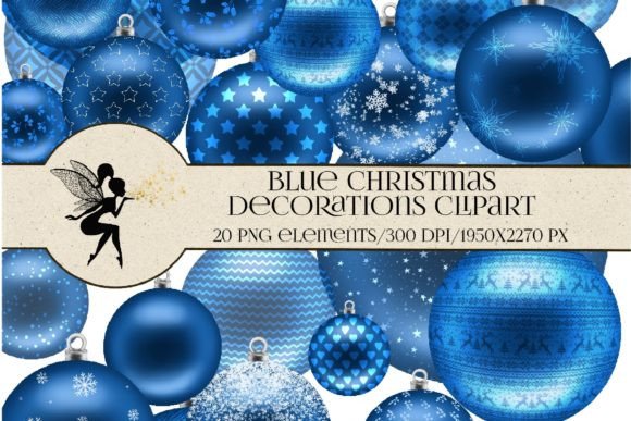 Christmas Blue Balls Clipart: 20 Baubles Illustrations