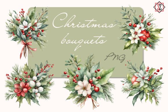 Christmas Bouquets Clipart: Premium Illustrations