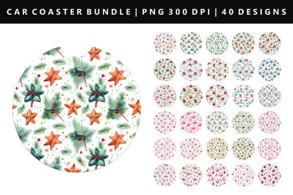 Christmas Car Coaster Sublimation: Festive Illustrations