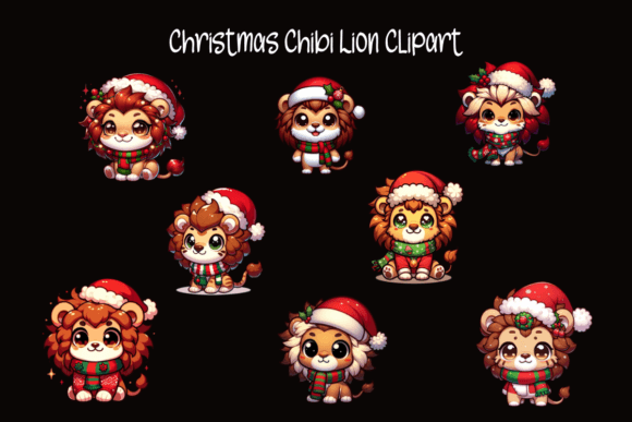 Christmas Chibi Lion Clipart: Festive Illustrations