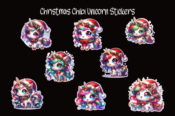 Christmas Chibi Unicorn Stickers: Illustrations for Branding