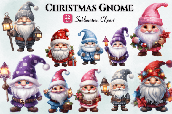 Christmas Gnome Sublimation Clipart: Festive Illustrations