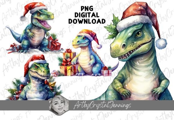 Christmas Holiday Dinosaur Design PNG: Illustrations