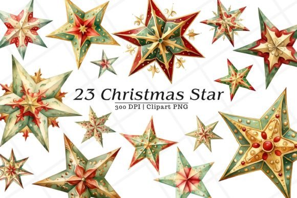 Christmas Star Watercolor Clipart: Festive Illustrations