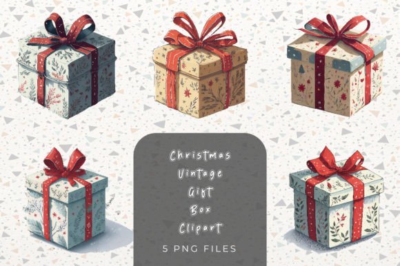 Christmas Vintage Gift Box Cliparts for Illustrations