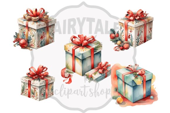 Christmas Watercolor Giftbox: Premium Illustrations