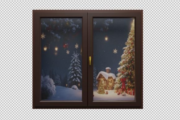 Christmas Window Mockup: Festive Illustrations