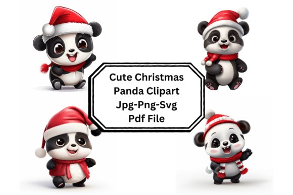 Cute Christmas Panda Clipart: Festive Illustrations