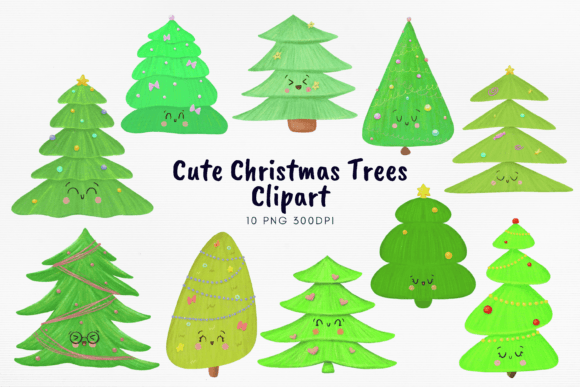 Cute Christmas Trees Kawaii PNG Bundle Review