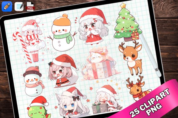 Cute Kawaii Christmas Stickers: Festive Illustrations