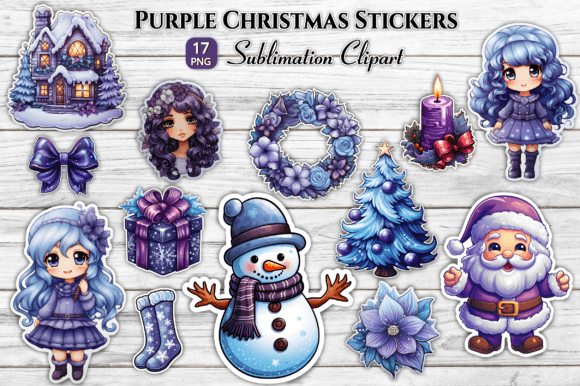 Cute Purple Christmas Stickers: Festive Illustrations