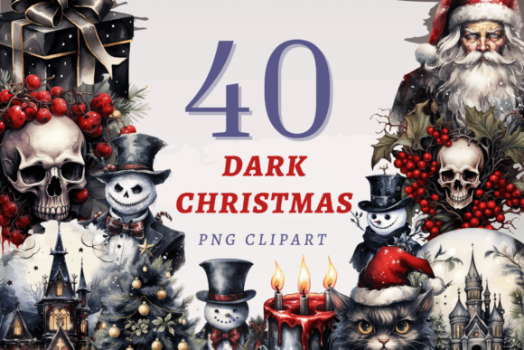 Dark Christmas PNG Bundle: Moody Illustrations for Branding