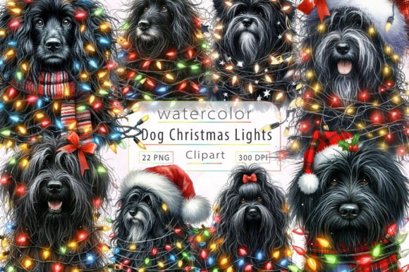 Dog Wrapped in Christmas Lights Bundle: Festive Illustrations