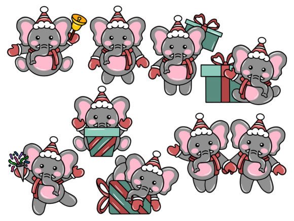 Elephant Cartoon for Christmas Day Illustrations