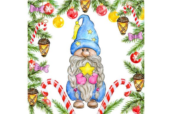 Gnome with Christmas Star, Spruce Frame Illustrations