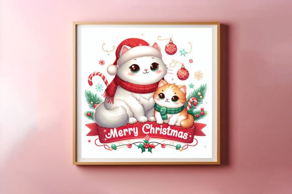 Merry Christmas Watercolor Animal Cat Illustrations