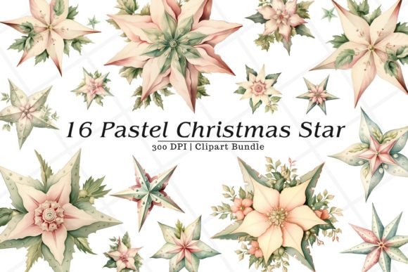 Pastel Christmas Star Watercolor Clipart: Soft Illustrations