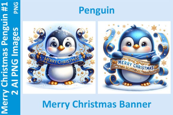 Penguin Christmas Banner: Festive Illustrations