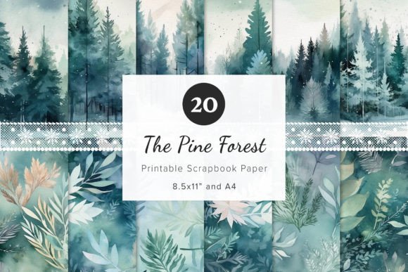 Pine Forest Christmas Digital Papers: Festive Illustrations