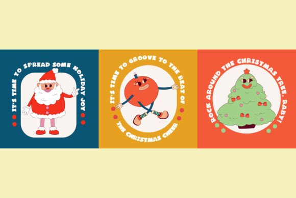 Retro Groovy Christmas Poster Set: Festive Illustrations