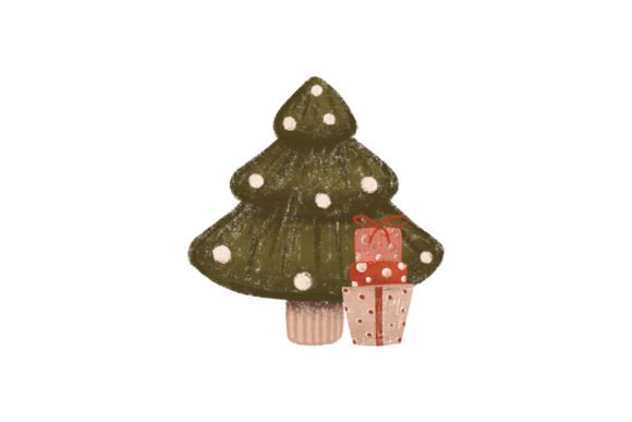 Rustic Christmas Tree and Gifts Art: Premium Illustrations