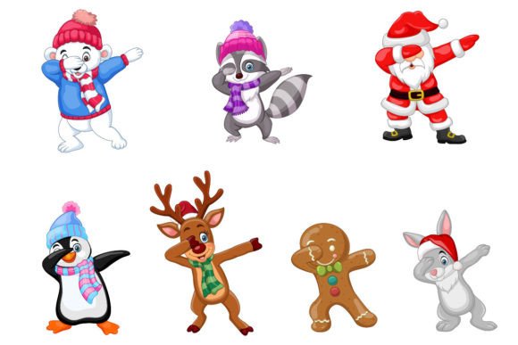 Set of Seven Dabbing Christmas Cartoon Illustrations Review