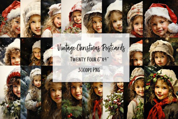 Vintage Children at Christmas Postcards: Illustrations