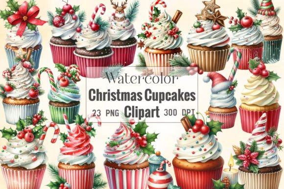 Watercolor Christmas Cupcakes Clipart & Illustrations Review