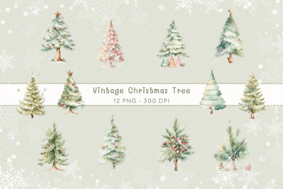 Watercolor Vintage Christmas Tree: A Designer's Review of Illustrations
