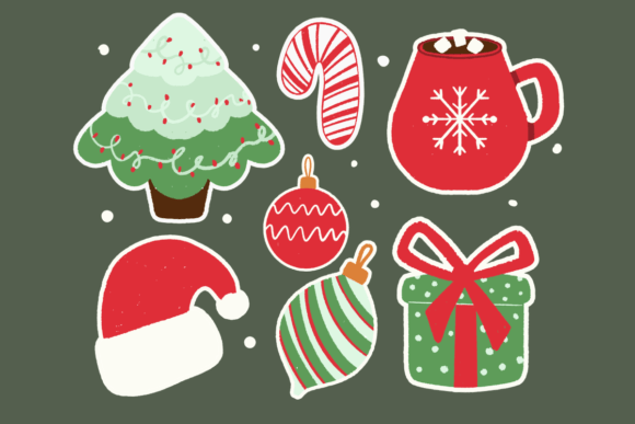 Whimsical Christmas Sticker Collection: Festive Illustrations
